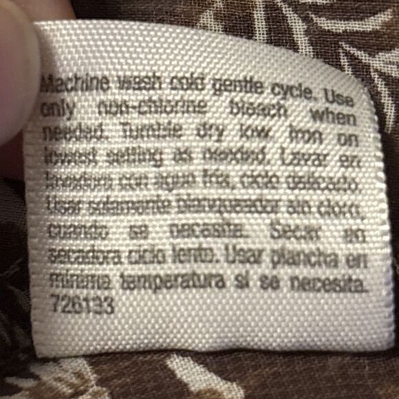 A.N.A. Brown Floral Chiffon Blouse Size L Sheer Peasant Tie Waist Boho Top - Picture 5 of 8